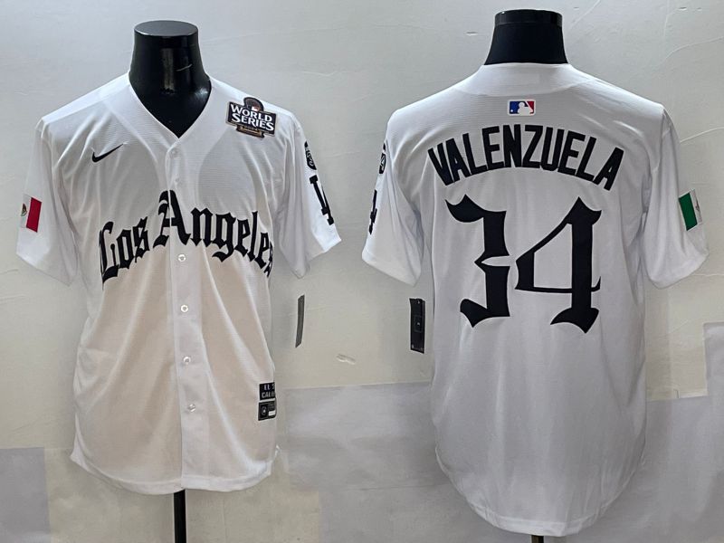 Men Los Angeles Dodgers 34 Valenzuela White Five generations Joint Name 2025 Nike MLB Jersey style 7